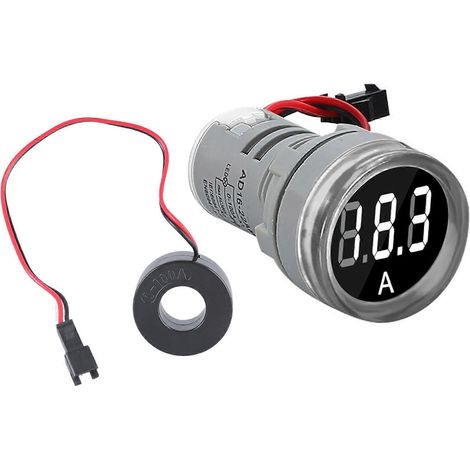 Ampèremètre/voltmètre rond à LED de 22 mm, affichage de la tension et du courant (0-100 A), indicateur LED pour équipements industriels, blanc. (1/5)