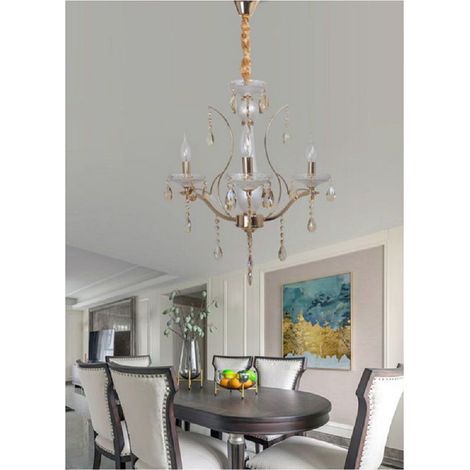 TrAdE Shop Traesio - Lampadario Soffitto A Sospensione Classico 3 Bracci E14 Effetto Cristallo A60-3 - (1/2)