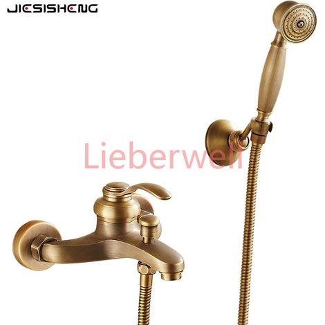Ensemble de douche simple en laiton Antique, sans pulvérisation aérienne, pomme de douche à main, robinet de baignoire mural pour la maison (1/5)