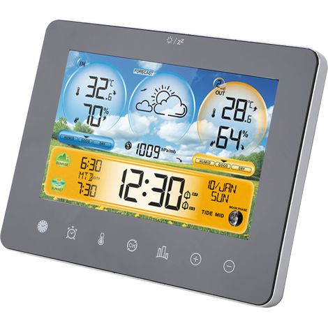 Station de prévision météo sans fil intérieur extérieur écran tactile numérique capteur radiofréquence hygromètre avec horloge (1/5)