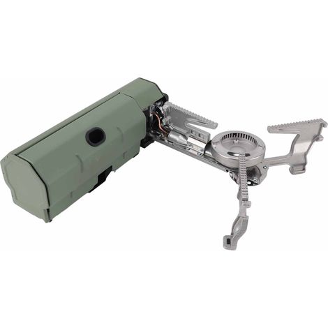 Réchaud à butane portable et pliable de 2600 W pour le camping, avec sac de transport, idéal pour la randonnée, le trekking et la cuisine en plein air (vert). (1/5)