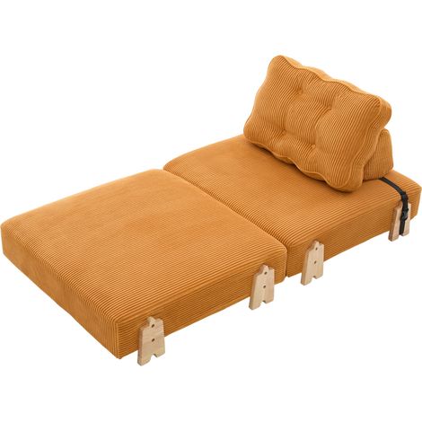 Canapé-lit 1 place en cord orange – style scandinave, dossier inclinable, pieds robustes – idéal pour petit appartement ou chambre (1/5)