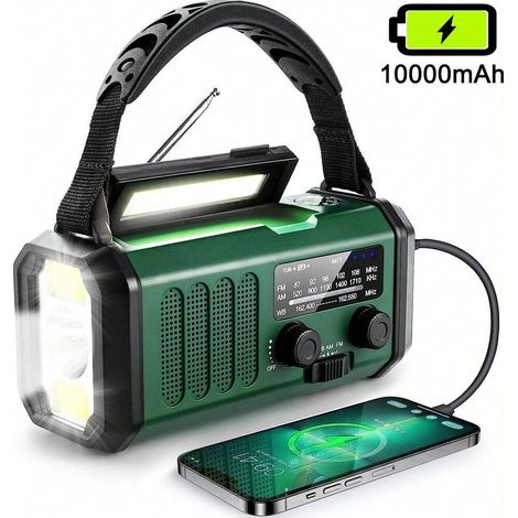 10000mAh Notradio, solarbetriebenes Radio, Kurbelradio, NOAA AM/FM-Wetterradio, drei Lademethoden, Polymerbatterie, Taschenlampe, Leselampe, SOS-Alarm, Handy-Ladegerät, geeignet für Notfallsituationen