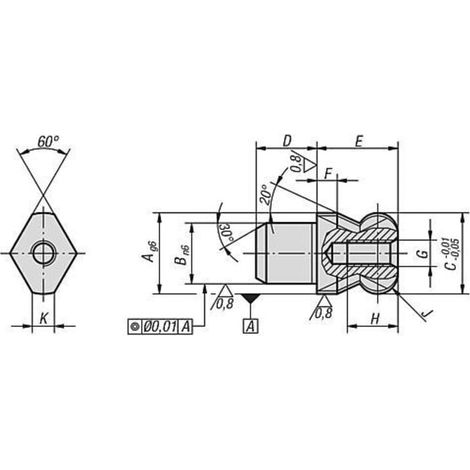 KIPP Aufnahmebolzen Innengwinde einseitig Gr.1 C=20 A=20 G=M05 Form D abgesetzt (1/3)
