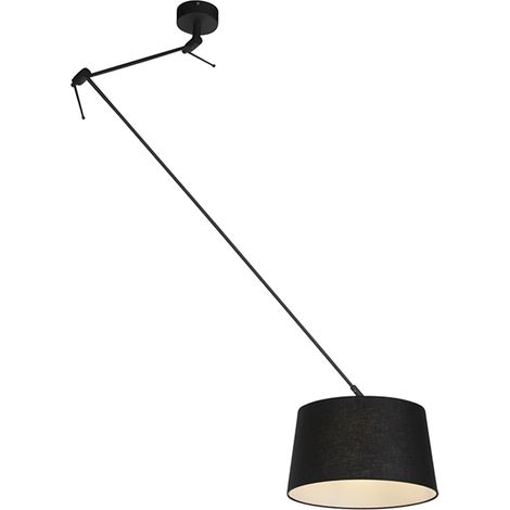 QAZQA + Moderno Lámpara colgante negra con pantalla de lino negra 35 cm - Blitz Lino /Acero Cilíndra /Alargada /Redonda Adecuado para LED Max. 1 x 60 Watt (1/4)