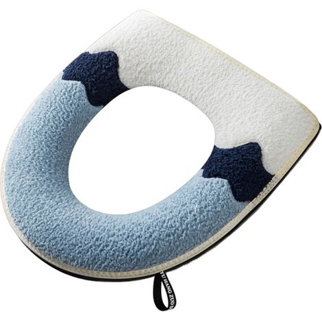 Housse de siège de toilette ultra-douce et chaude, coloris hivernal, fermeture éclair en peluche assortie, tapis de bain avec poignée pour usage hôtelier, bleu (1/4)