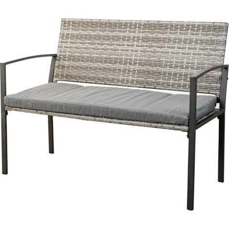 panchina da esterno eurogarden "spring" con cuscino in metallo e pe rattan grigio 115x60x87 cm