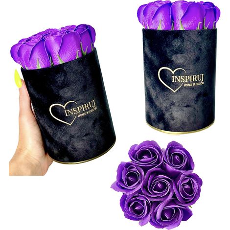 Flowerbox Inspiruj - Scatola nera con rose di sapone - n. 4 Viola scuro (1/5)