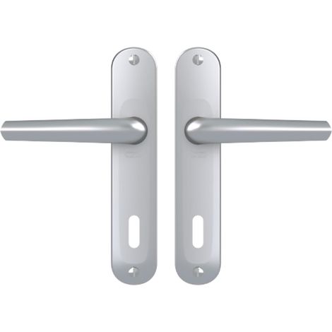 1 - Poignée de porte - Plaque longue - Entraxe 165 mm - Carré 7 mm - Zamak résistant - Réversible - Pour chambre et bureau - Argent - 38-48 cm (1/5)