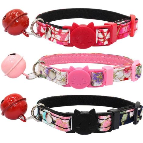 Collier pour chat de style japonais, 3 pièces, nouveau collier pour animal de compagnie, fleur en strass, boucle de sécurité anti-étouffement, collier pour chat avec cloche (1/5)