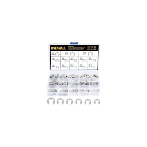 Kit de 400 circlips en acier inoxydable de 13 tailles différentes (1,5/2/2,5/3/4/5/6/7/8/9/10/12/15 mm) avec boîte en plastique. (1/5)