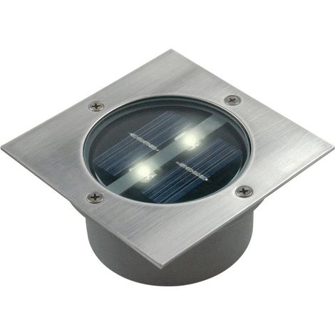 Spot encastrable extérieur solaire LED 2 x 0,06 W – Acier inoxydable brossé – IP67 – Autonomie 5h – Dimensions 10,5 x 10,5 x 5 cm – Ranex (1/10)