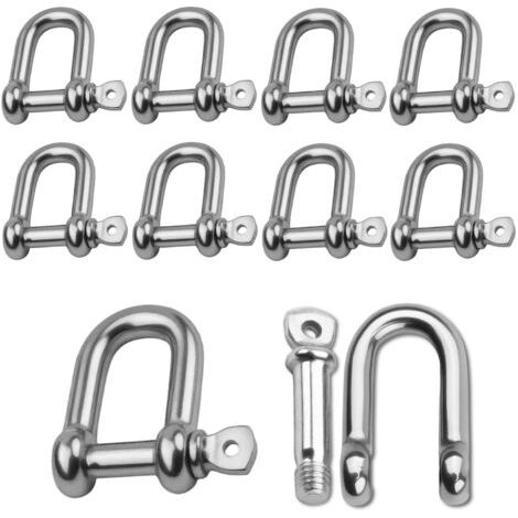 10 Pièces Manille M6 Manille en Acier Inoxydable 304, Manille de Levage avec Anneau en D, Pour Marine et Fixation, Résistance à la Corrosion, Connexion Sécurisée (1/5)