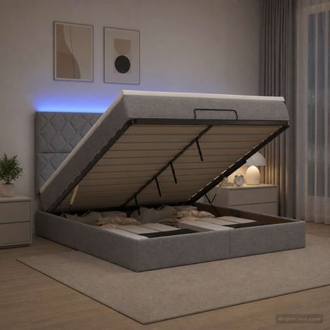 Cama tipo otomana con colchón y LED Gris Claro 140 x 190 cm (1/5)