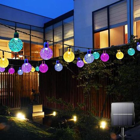 QAZQA lumineuse solaire d'extérieur - 50 LED - 7 m - 8 modes - Étanche - Boule de cristal - Éclairage décoratif pour la maison, la cour, la terrasse, Noël (multicolore),1.8cm (1/5)