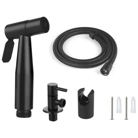 Sollbry Kit Douchette WC , Tuyau de 1,5 m et Support, Adaptateurs de G1/2 ,noir (1/3)