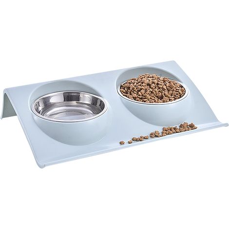 Double Dog Bowls Stainless Steel Double Dish Feeder Cat Food Water Bowls Non Skid Base Pet Feeder Bowls,blue (1/5)