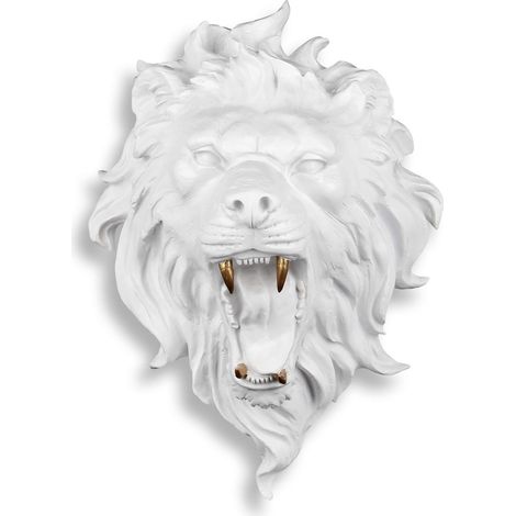Escultura LEÓN Gigante Pared Fuerza Poder Color Blanco 50 x 37 x 30 cm - SpazioLuzio