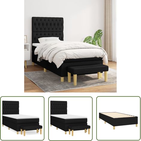 The Living Store Sommier à lattes de lit avec matelas Noir 90x200 cm Tissu - Lit Plateforme - Lit Double - Literie - Matelas Ressorts Ensachés - Têtière Ajustable (1/5)