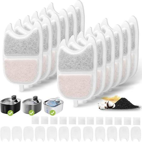 Filtre Pour Fontaine À Eau Pour Chats - 9,7 X 8,7 Cm - Charbon Actif Résine Échangeuse D Ions Mousse - Convient Fontaines À Capteur De Mouvement - 12 Pièces (1/5)