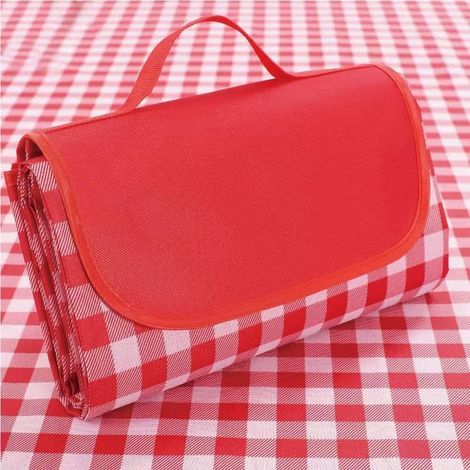 Picknickdecke für draußen, wasserdicht und faltbar, XL-Strandmatte, 203 x 203 cm, rot