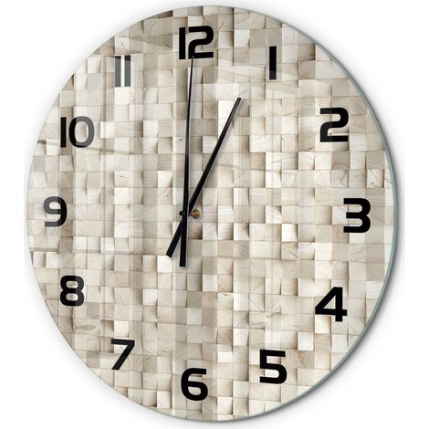 Horloge Murale Ronde Prête à Accrocher Verre Trempé Silencieuse et Moderne Cubes en bois fi 60 cm (1/5)