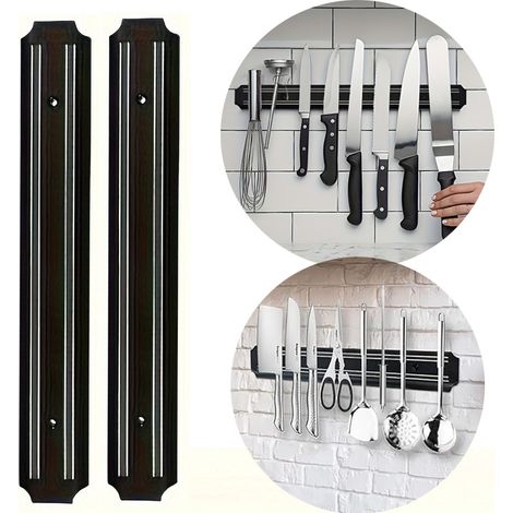 Lot de 2 porte-couteaux magnétiques muraux de cuisine, 38 cm, étagère simple en plastique, bande magnétique pour outils de cuisine (1/5)