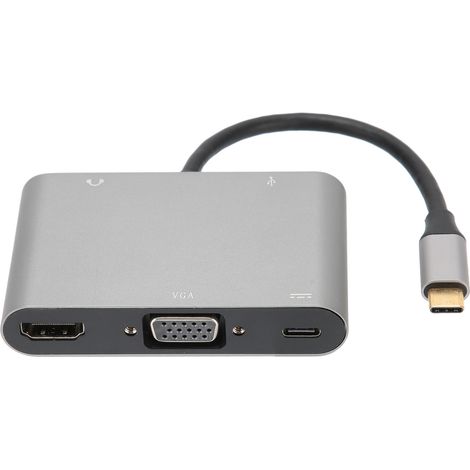 Hub USB-C 5 en 1 : adaptateur et convertisseur USB-C vers HDMI, VGA, audio, USB et PD pour ordinateur. (1/5)