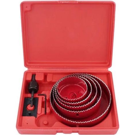 Kit de 5 brocas de corona bimetálicas de acero al carbono de 64-127 mm con estuche para madera, placas de yeso y cartón yeso (rojo) (1/3)
