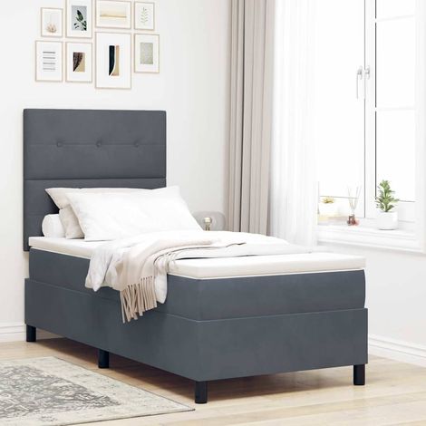 LED Boxspringbett mit Matratze Dunkelgrau 80 x 200 cm Samt