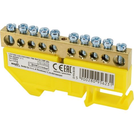 Morsettiera da guida DIN - Connessione 6x9 - Giallo - Installazione semplice - Tensione nominale 500V (1/2)