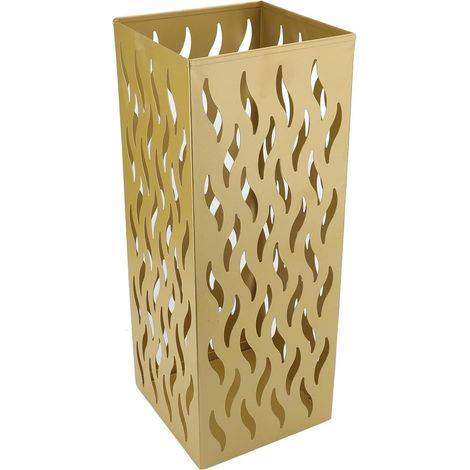 Multifunctional Metal Umbrella Stand with Square Hollow Pattern Design for Home and Hotel (Gold) (1/5)