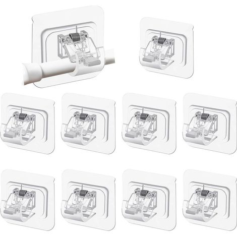 10 Pièces Support Tringle Rideaux Sans Percage, Accroche Rideau Adhesif, Supports de Tringle Auto-Adhésifs Transparent pour Tringles à Rideaux, Barres à Serviettes, Salles de Bains, Cuisines (1/5)