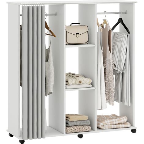 Armoire mobile 6 roulettes 120x40x128 cm bois blanc dressing rangement moderne (1/5)