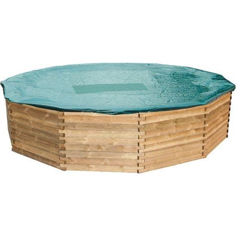 Trigano – Bâche d'hivernage luxe pour piscine bois ronde Ø 5,9 à 6,4 m – Toile PVC 550 g/m² – Traitement Anti-UV – Système de fixation inclus