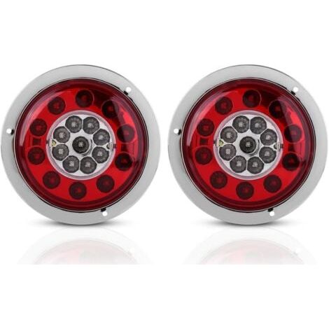 Stück 12V-24V DC Paar 4,3 Zoll runde 19 LED LKW Anhänger Brems- Stopp-Blinker Rücklicht Chromring Zweifarbig für LKWs, Anhänger, PKWs, Wohnwagen (1/5)