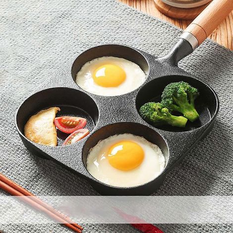 Poêle à omelettes 4 trous, poêle à hamburgers, poêle à œufs, poêle à jambon, appareil à crêpes, poêles à frire, poêles antiadhésives, petit-déjeuner (1/4)
