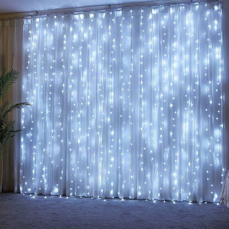 pair Lumières de Rideau 300 Led Guirlandes Lumineuses Rideau 8 Modes d'Eclairage, Déco Maison,Decoration de Fenêtre, La Saint-Valentin, Mariage, Anniversaire, Fête Blanc (1/3)
