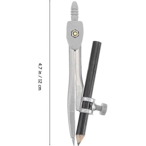 Compas de précision en métal avec porte-crayon pour les mathématiques, la géométrie, le dessin technique et le dessin. (1/4)