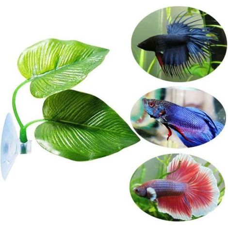 Décoration d'aquarium,Betta Leaf Bed,Betta Feuille Hamac avec ventouse Léger et réaliste de repos pour Aquarium spot Frai Fish Tank (1/4)