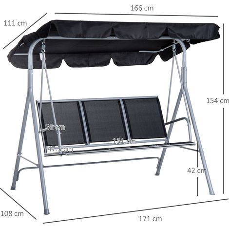 Balançoire Hollywood 3 places, élégante balançoire de jardin avec auvent, structure en métal, gris/argent, 171 x 108 x 154 cm, pour jardin/terrasse (1/5)