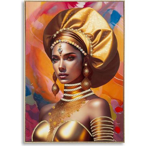 Dipinto su tela Samira B con cornice, ritratto con turbante oro (1/5)