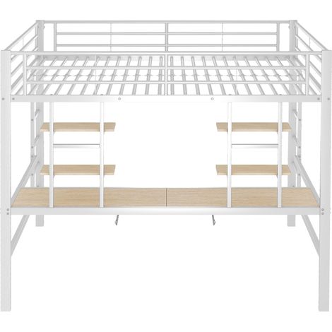 Cama alta metálica blanca 140 x 200 cm con escritorio y 2 estantes (1/5)