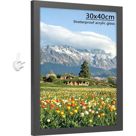 Cadre Poster 30x40 cm Noir Lot de 1, Cadre Photo Mural en MDF avec Acrylique Anti-Casse, Format Portrait et Paysage pour Peinture Diamant Certificats Œuvres d'Art Décoration Maison (1/5)