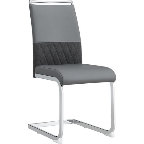 Set di 4 sedie da pranzo moderne grigie con schienale alto imbottito in PU e lino MODENUIT (1/5)