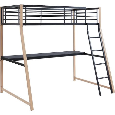 Vente-Unique – Lit mezzanine MALICIA 90 x 190 cm – bureau intégré – métal noir et chêne – charge maximale 150 kg – hauteur sous sommier 143.5 cm (1/4)