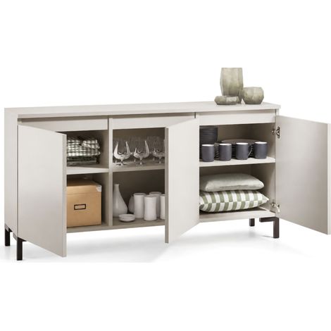 Credenza Milarele, Madia 3 Ripiani, Apertura Battente Made in Italy, 3 Ante, 150x37x75h cm Grigio Chiaro (1/4)