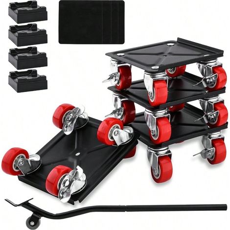 Set de 4 patins de déplacement pour meubles à roulettes, solide, chariot de déplacement pour meubles, patins de glisse pour meubles, jeu d'outils de levage pour réfrigérateur, canapé, armoire (1/4)