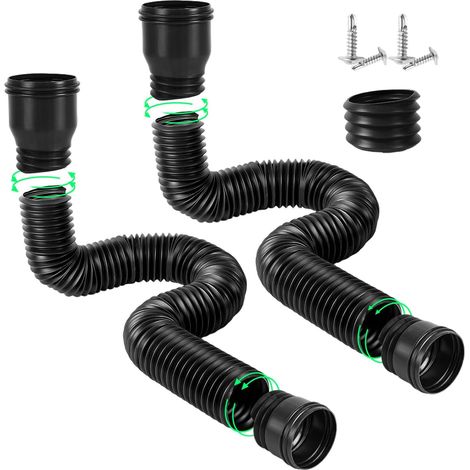 Pack of 2 Gutter Downpipe Extension Flexible, Rain Gutter Downpipe Extensions Flexible Drain Downspout Extender, Extendable from 47 to 150 cm, Downpipe Gutter Extension (Black) (1/5)