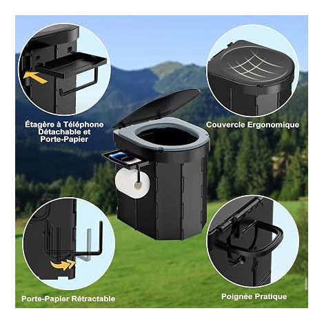 Toilettes de Camping Pliables Toilettes Portables avec Couvercle (1/4)